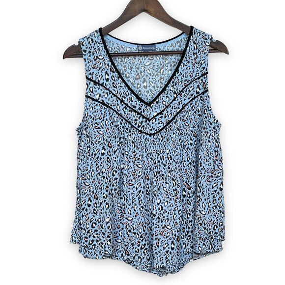 Democracy Blouse Women Size M Blue Sleeveless Animal Print‎ V-Neck Lined - Picture 1 of 12